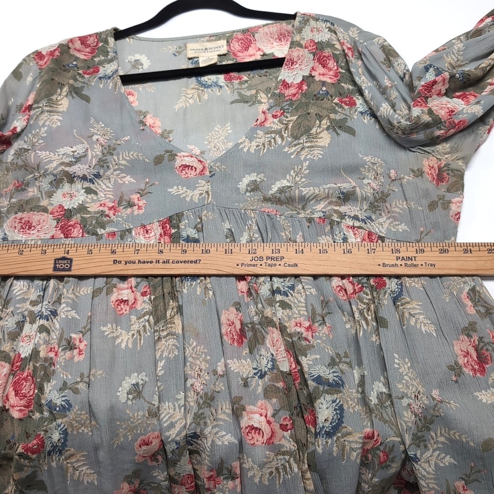 Denim & Supply Ralph Lauren Babydoll Mini Dress L Green Floral Pockets Prairie - Picture 11 of 14